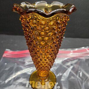 VINTAGE AMBER HOBNAIL BUD VASE